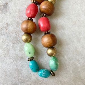 Vintage boho wooden bead and colorful necklace